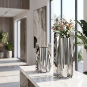 Modern Silver Abstract Fluted Vases
