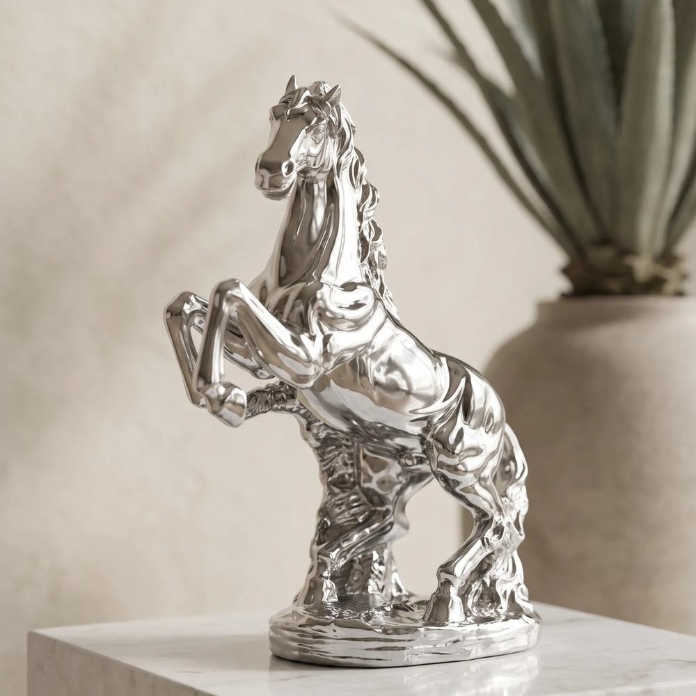 Silver Rearing Horse Decorative Figurine