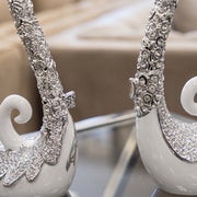 Pair of White and Silver Swan Figurines