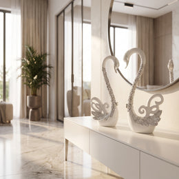 Pair of White and Silver Swan Figurines