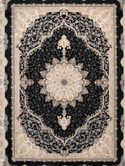 Navy and cream Persian rug with a centre medallion