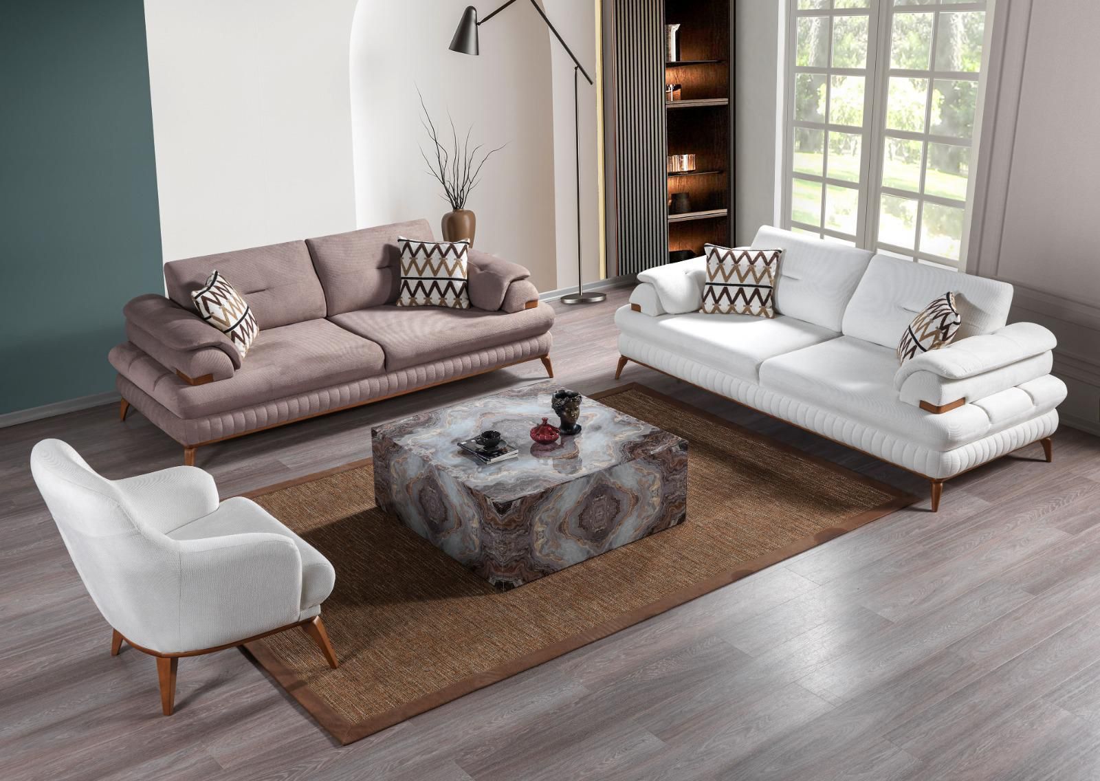  8-Seater Contemporary Turkish Sofa Set in Latte