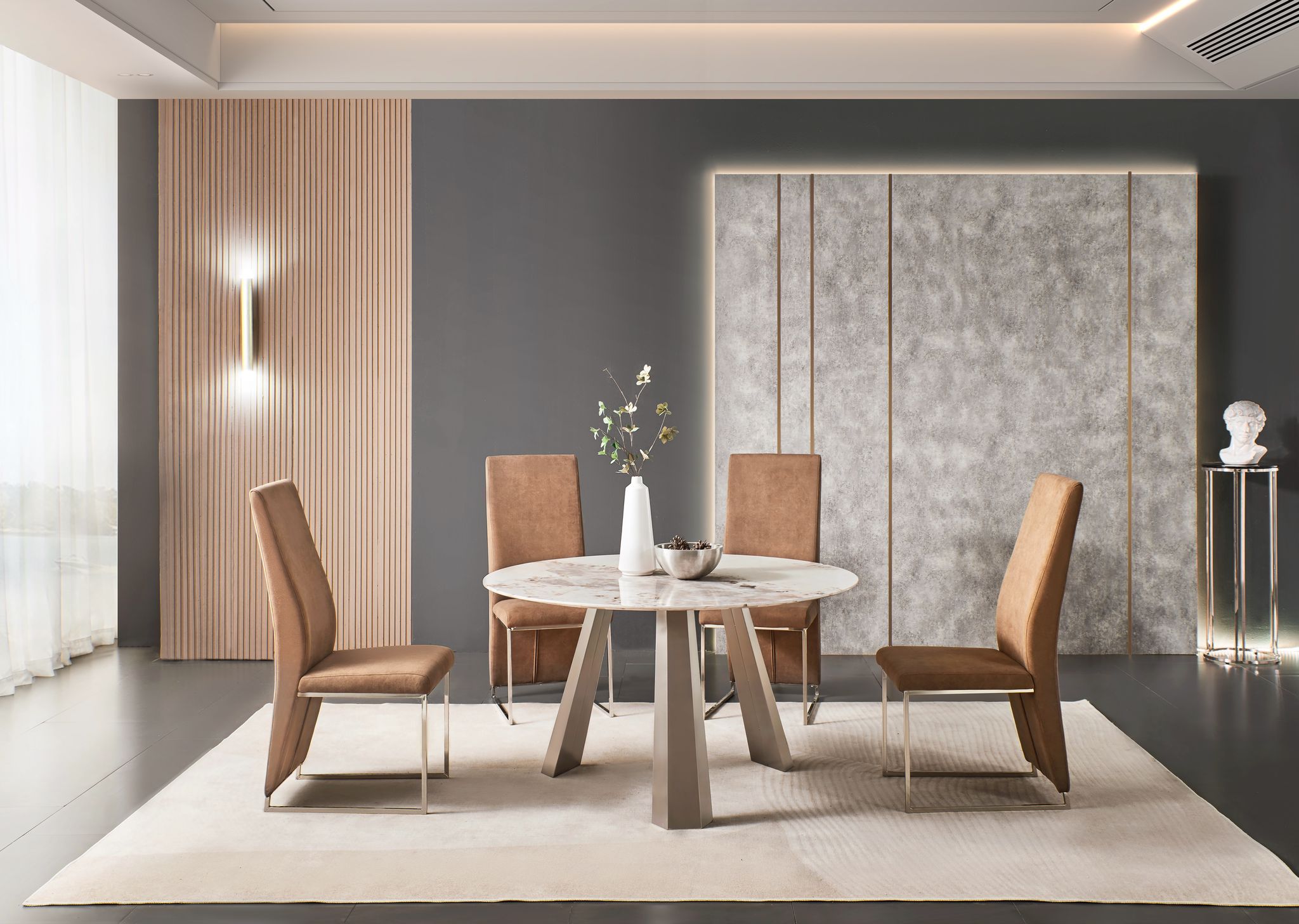 Modern Round Marble Dining Table with Stainless Steel Base