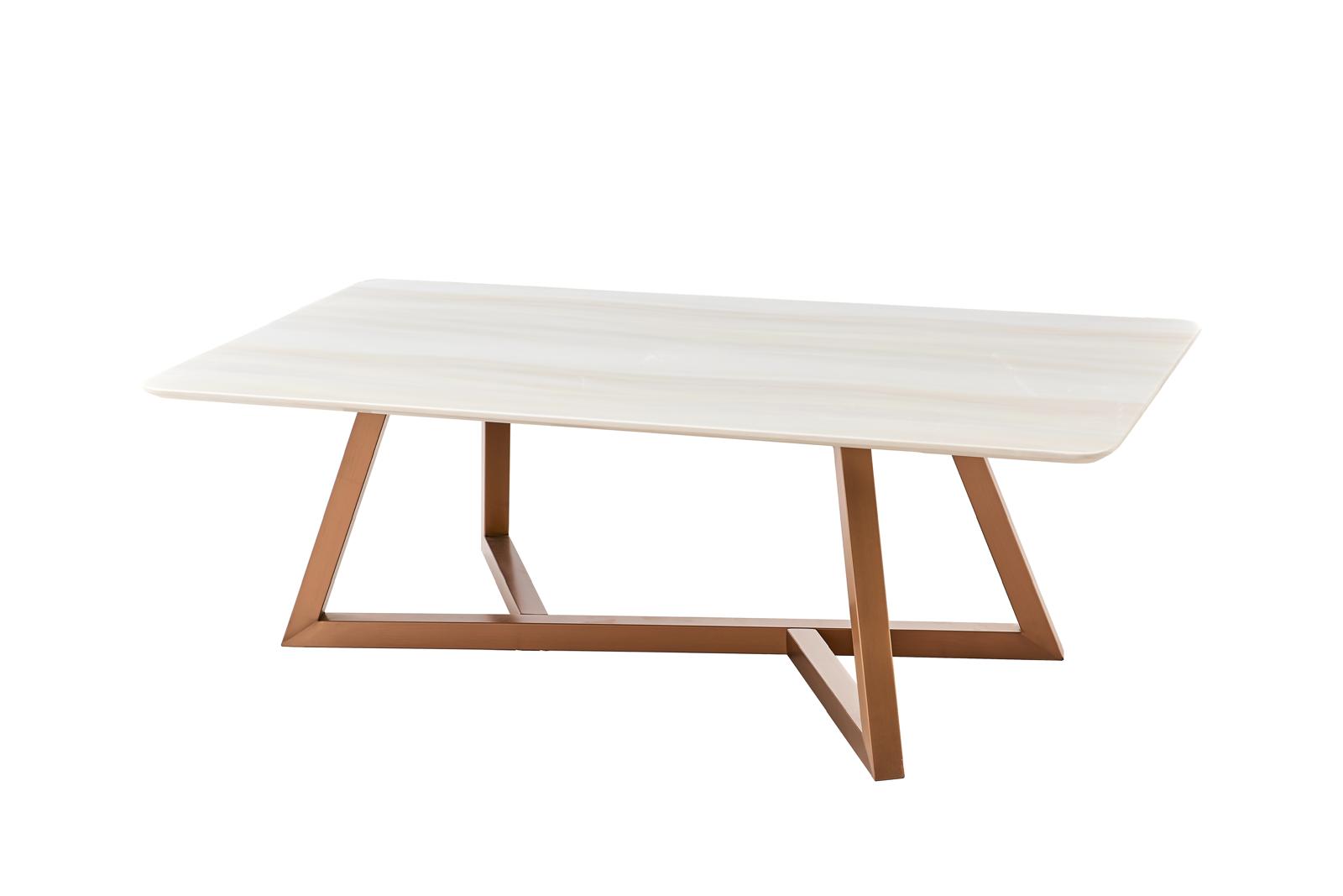 Modern Rectangular Faux Marble Table with Copper-Toned Base