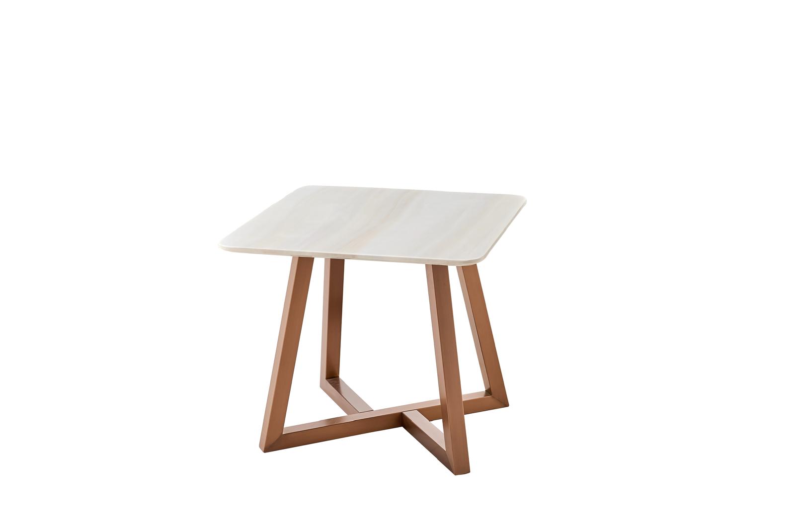 Modern Rectangular Faux Marble Table with Copper-Toned Base
